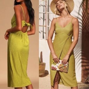 Lulus Chartreuse Tie-back Faux Wrap Dress